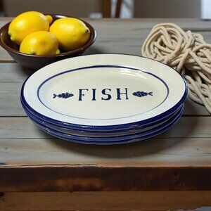 Set Of 4 Crate & Barrel Made in Italy Oval Fish Dinner Plates